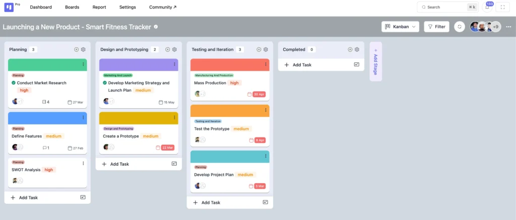 project management in kanban view in fluentboards 